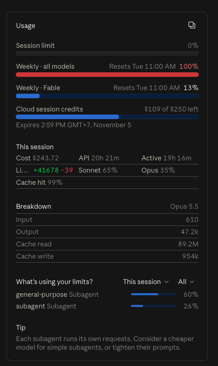 Some stats from Claude Cloud session
